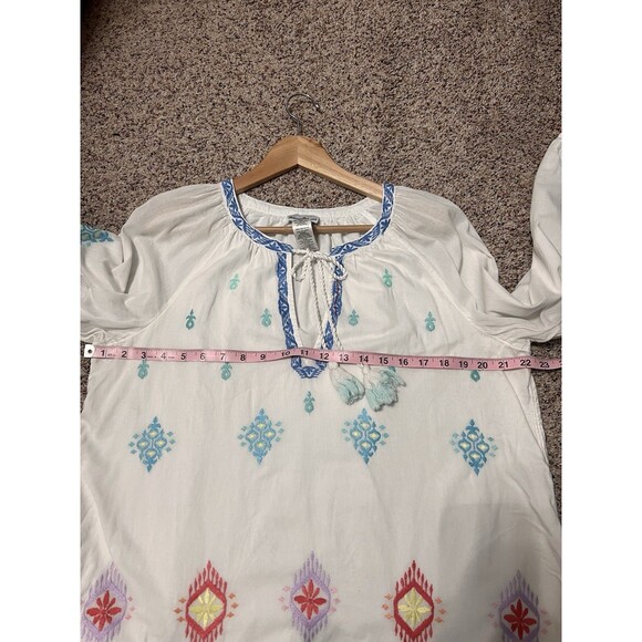 TOMMY BAHAMA Watercolor Tasseled Embroidered Ikat Split Neck Tunic Cover-up L - Picture 8 of 9